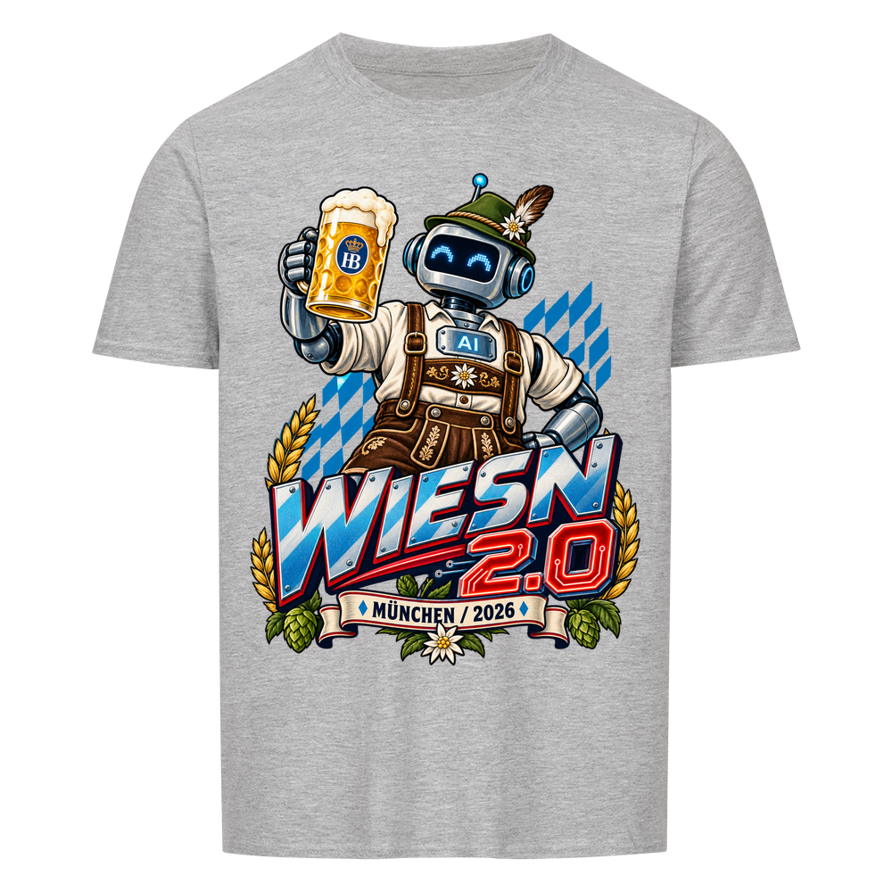Wiesn 2.0 – Roboter in Lederhose T-Shirt – sport grey